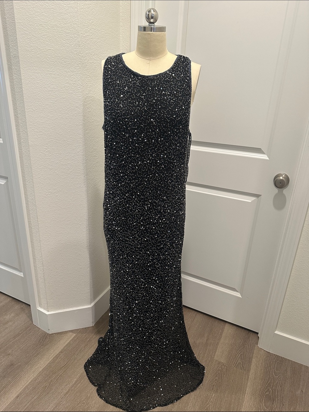 Elegant Black Sequin Sleeveless Evening Gown beaded vintage y2k silk